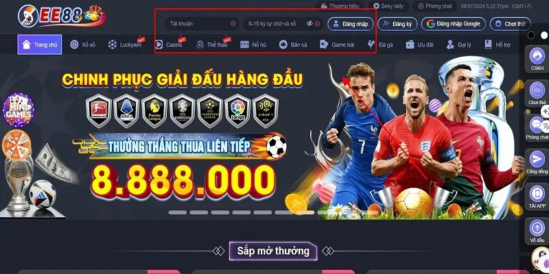 Sảnh thể thao EE88 luôn thu hút người chơi